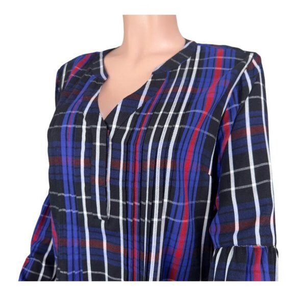 New Directions 100%Rayon Colorful Plaid Loose Fit Flowy Tunic Top Women’s SZ L - Picture 2 of 16